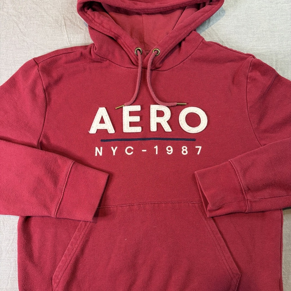 Y2K Aeropostale Hoodie Mens Med Sweatshirt Red Spellout  Embroidered
